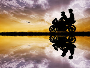 Fotobehang - couple on a motorcycle