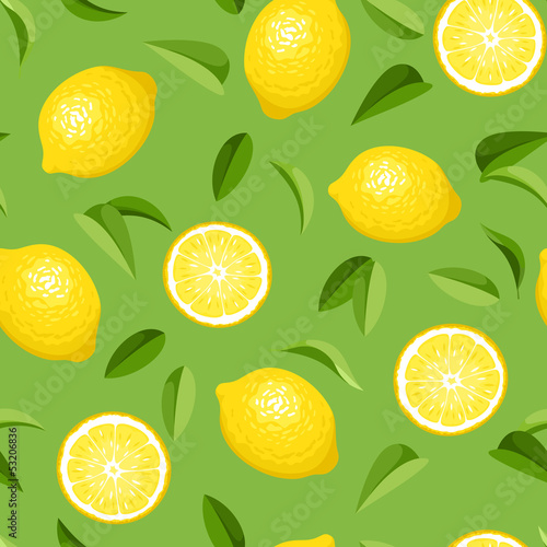 Naklejka - mata magnetyczna na lodówkę Seamless background with lemons. Vector illustration.