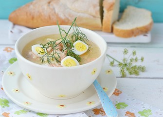 Canvas Print - fish soup with eggs