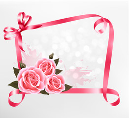 Aufkleber - Holiday background. Colorful flowers with pink bow and ribbon. V