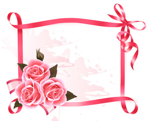 Aufkleber - Holiday background. Colorful flowers with pink bow and ribbon. V