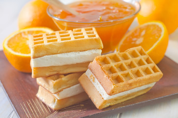 Wall Mural - waffle and orange jam