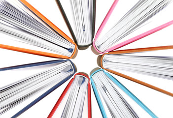 Top view of colorful books in a circle