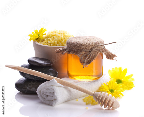 Foto-Doppelrollo - spa still with honey and flowers (von zaretska)