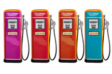 Several Color Of Old Classic Oil Distributor In Gasoline Station