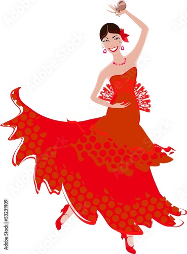 Board z aluminiowym obramowaniem Tancerka flamenco z wentylatorem i kastanietami
