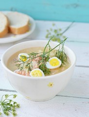 Canvas Print - fish soup with eggs