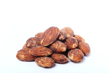 Salted And Roasted Almonds On White Background