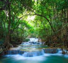 Deep Forest Waterfall In Kanchanaburi, Thailand