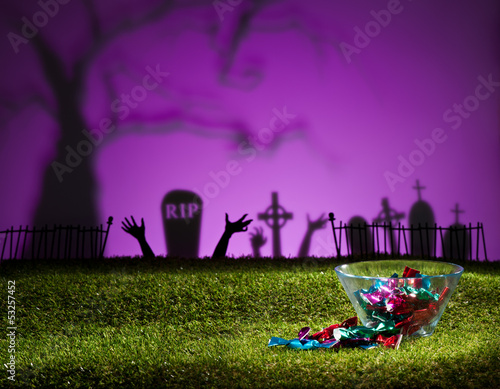 Fotoboard na płycie Zombie ręce i cmentarz