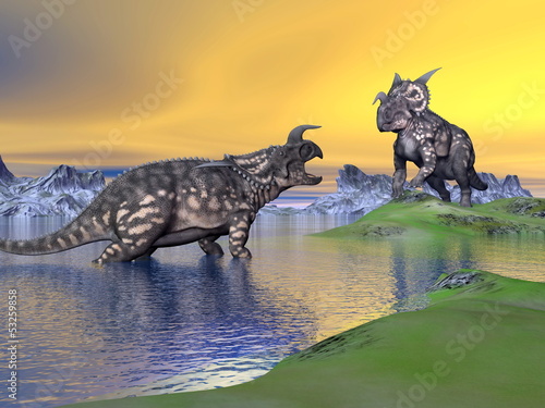 Naklejka samoprzylepna Einiosaurus dinosaury zmierzchem - 3d odpłacają się