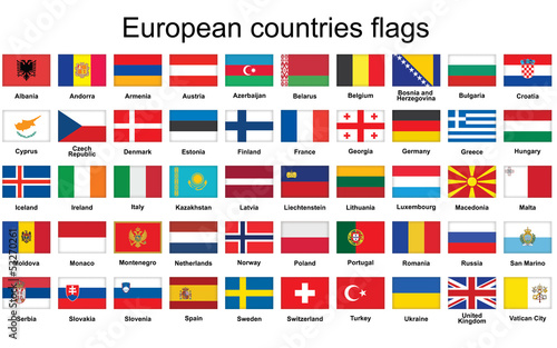 Fotomural set of rectangle buttons with European countries flags