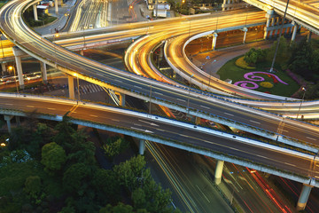 Canvas Print - Shanghai night, viaduct road traffic