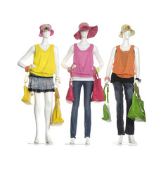 Wall Mural - female dress with bag ,scarf on three mannequin