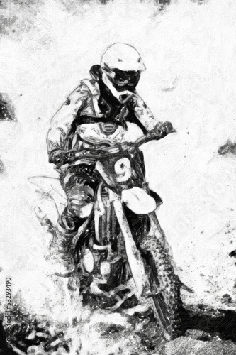 Fototapeta dla dzieci motocross - B&W oil paint