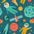 Vector seamless pattern with space and planets 