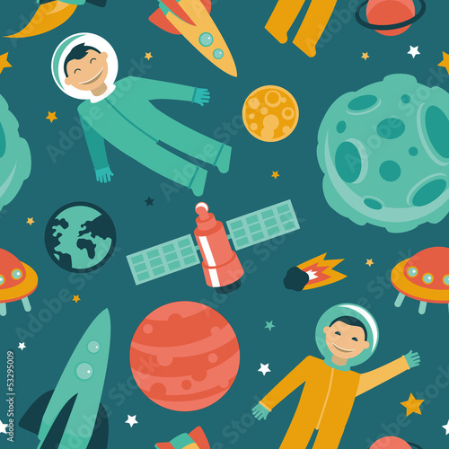 Naklejka - mata magnetyczna na lodówkę Vector seamless pattern with space and planets