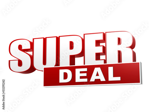 Fotografía super deal red white banner - letters and block