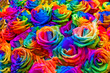A bouquet of rainbow roses.