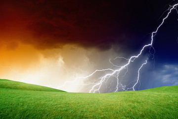Wall Mural - green hills, stormy sky