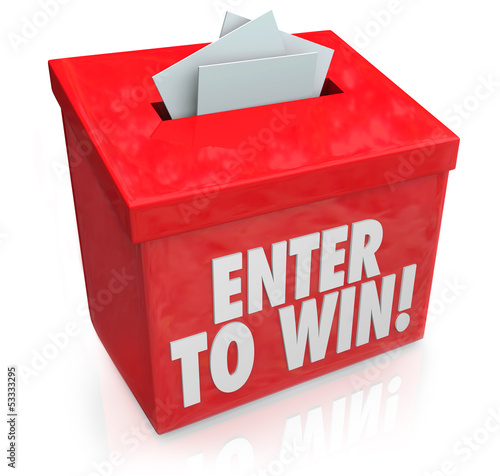 Fotografie, Obraz Enter to Win Red Raffle Lottery Box Entry Forms Tickets