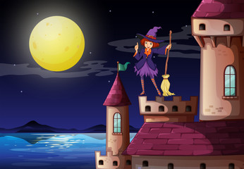 Poster - A witch at the castle with a purple dress