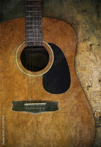 Board z aluminiowym obramowaniem Stara gitara na drewno teksturowane