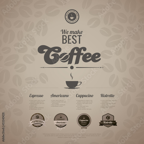 Tapeta ścienna na wymiar Coffee menu poster vector design template in retro style