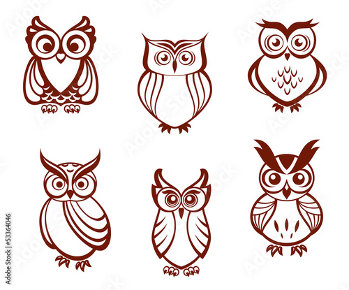 Naklejka - mata magnetyczna na lodówkę Set of cartoon owls