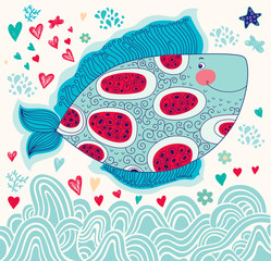 Vector cartoon funny fish