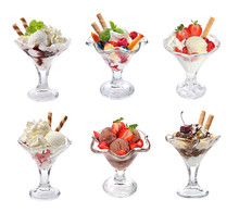 Ice Cream Collage Isolated Over White. Front View