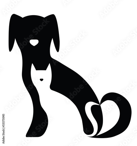 Obraz w ramie Funny dog and cat silhouettes composition