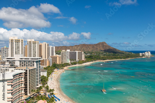 Board z aluminiowym obramowaniem Malowniczy widok na plażę waikiki
