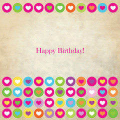 Wall Mural - Happy Birthday card with colorful hearts