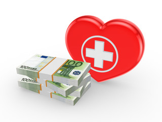 Wall Mural - Stack of euro and symbol of medicine.