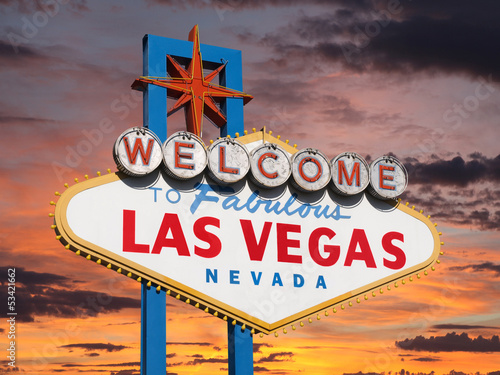 Welcome to Las Vegas Sign with Sunset Sky Poster