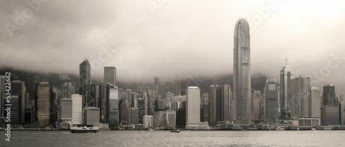 Naklejka samoprzylepna Panorama panoramę Hongkongu - obraz sepia