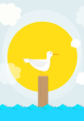 Wall Mural - cartoon seagull sits on a pole