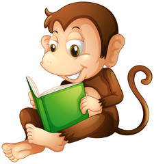 Aufkleber - A monkey sitting while reading a book