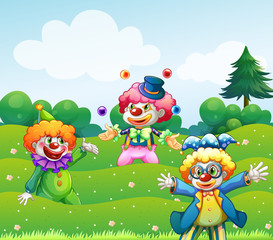 Poster - Three clowns at the garden