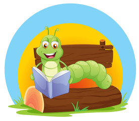 Aufkleber - A worm reading a book