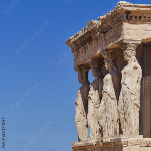 Board z aluminiowym obramowaniem Kariatydy, akropol świątyni erechtheion, ateny greckie