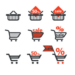 Aufkleber - Dicsount icons with shopping cart and trolley