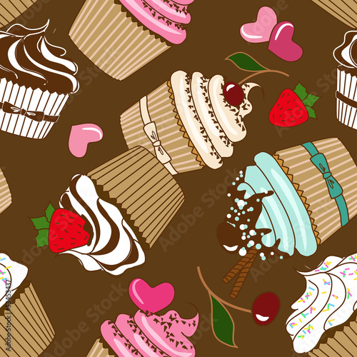 Obraz w ramie Seamless pattern of cupcakes
