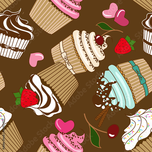 Naklejka - mata magnetyczna na lodówkę Seamless pattern of cupcakes