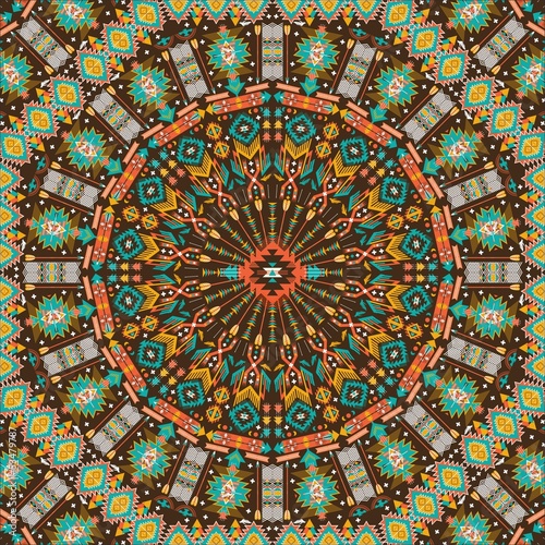 Obraz na płótnie canvas trzyczęściowy "tryptyk" Ozdobnych okrągły aztec wzór geometryczny