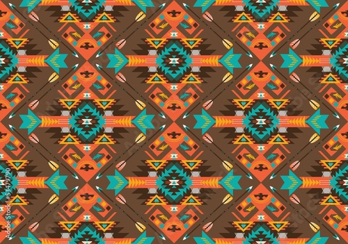 Plakat na papierze fotorealistycznym Bezszwowe kolorowy wzór geometryczny aztec
