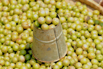 Green peas in basket and tin tube