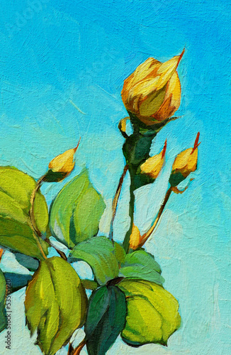 Obraz na płótnie canvas Żółta róża, obraz olejny na płótnie, ilustracja