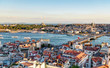 Istanbul skyline at sunset, Turkey. Aerial view of Golden Horn and old town . 